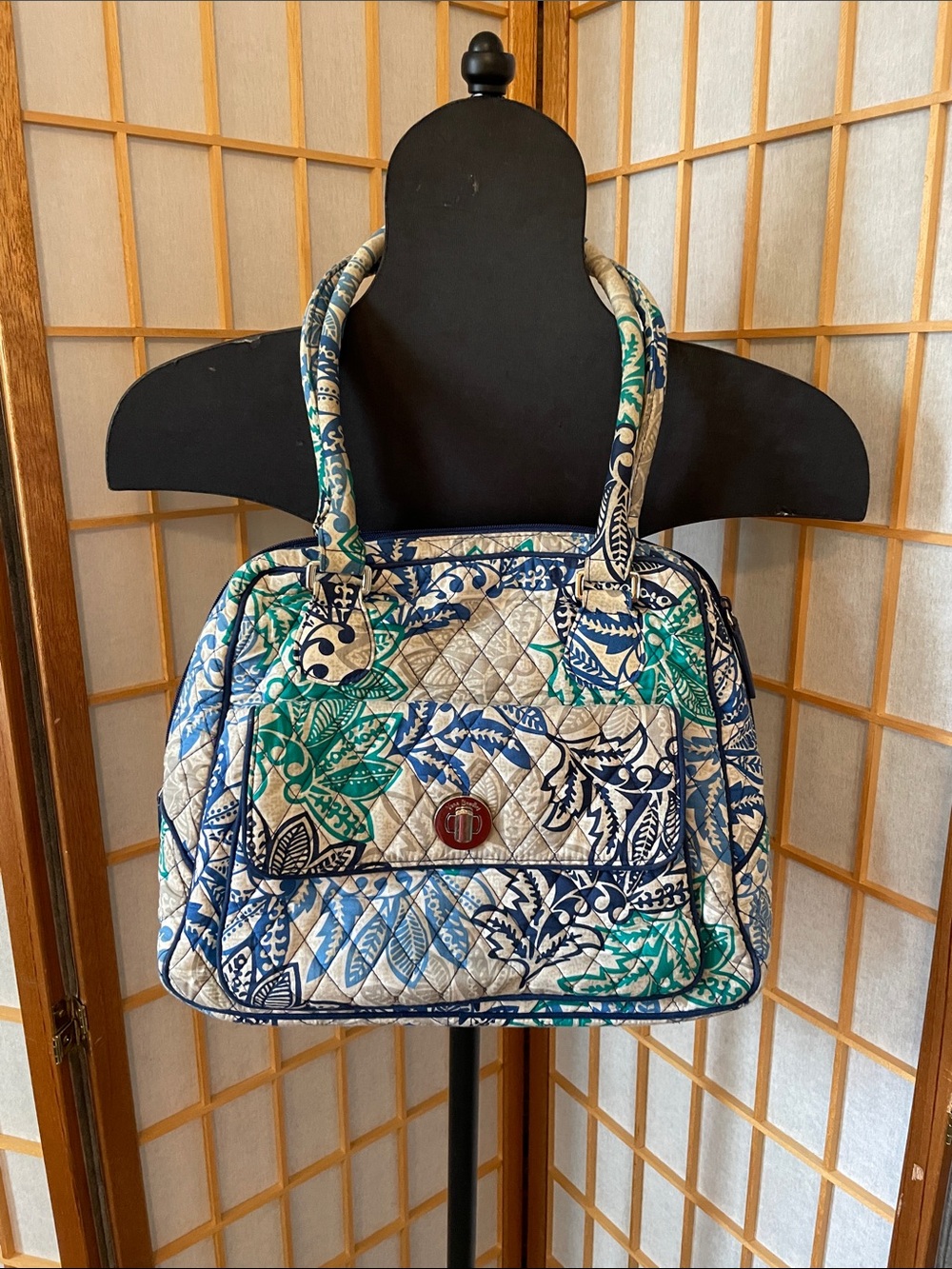 Vera Bradley Retired Santiago Quilted Floral Tote Bag in Blue & Teal